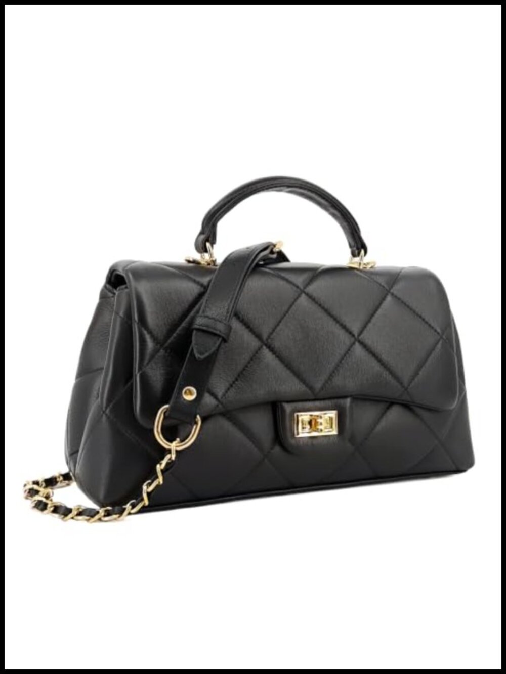 Quilted Leather Convertible Top Handle Shoulder Bag